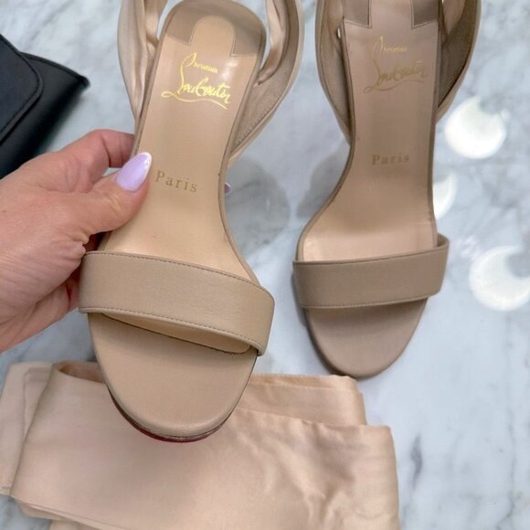 CHRISTIAN LOUBOUTIN Sandale Du Desert 100 Leather Satin Sandals nude Beige - Picture 3 of 10